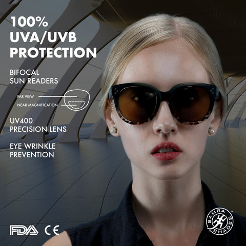 Bi-Focal Sun Readers Oversize Round Audrey Hepburn Sunglasses Matte Black Demi Brown-Samba Shades