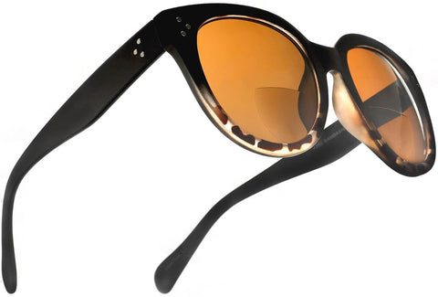 Bi-Focal Sun Readers Oversize Round Audrey Hepburn Sunglasses Matte Black Demi Brown-Samba Shades