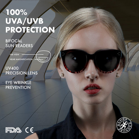 Bi-Focal Sun Readers Oversize Round Audrey Hepburn Sunglasses Matte Black Demi Burgundy-Samba Shades