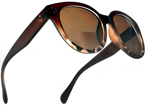 Bi-Focal Sun Readers Oversize Round Audrey Hepburn Sunglasses Matte Dark Brown-Samba Shades