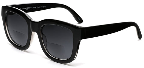 Bi-Focal Sun Readers Round Horn Rimmed Marlene Dietrich Sunglasses Shiny Black-Samba Shades