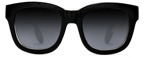 Bi-Focal Sun Readers Round Horn Rimmed Marlene Dietrich Sunglasses Shiny Black-Samba Shades