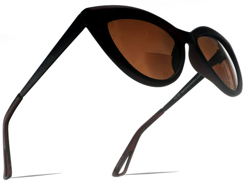 Bi-Focal SunReaders Fashion Cat Eye Sunglasses Oversized Women's CatEye Glasses Brown