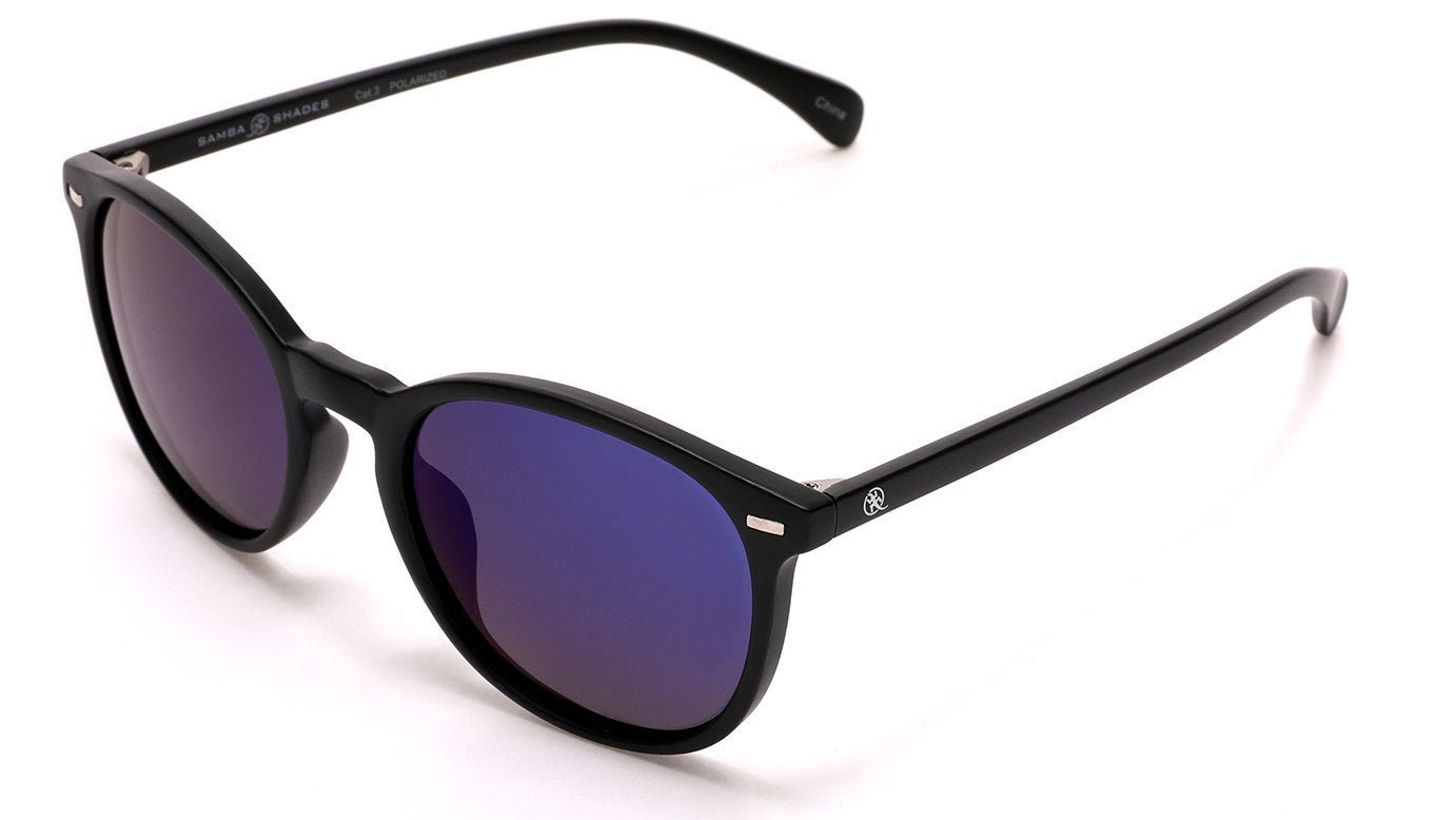 Polarized Round Verona Horn Rimmed Sunglasses - Black Blue-Samba Shades