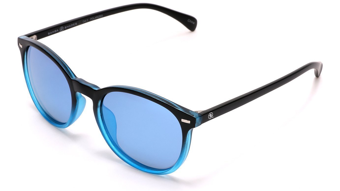 Polarized Round Verona Horn Rimmed Sunglasses - Black Blue-Samba Shades