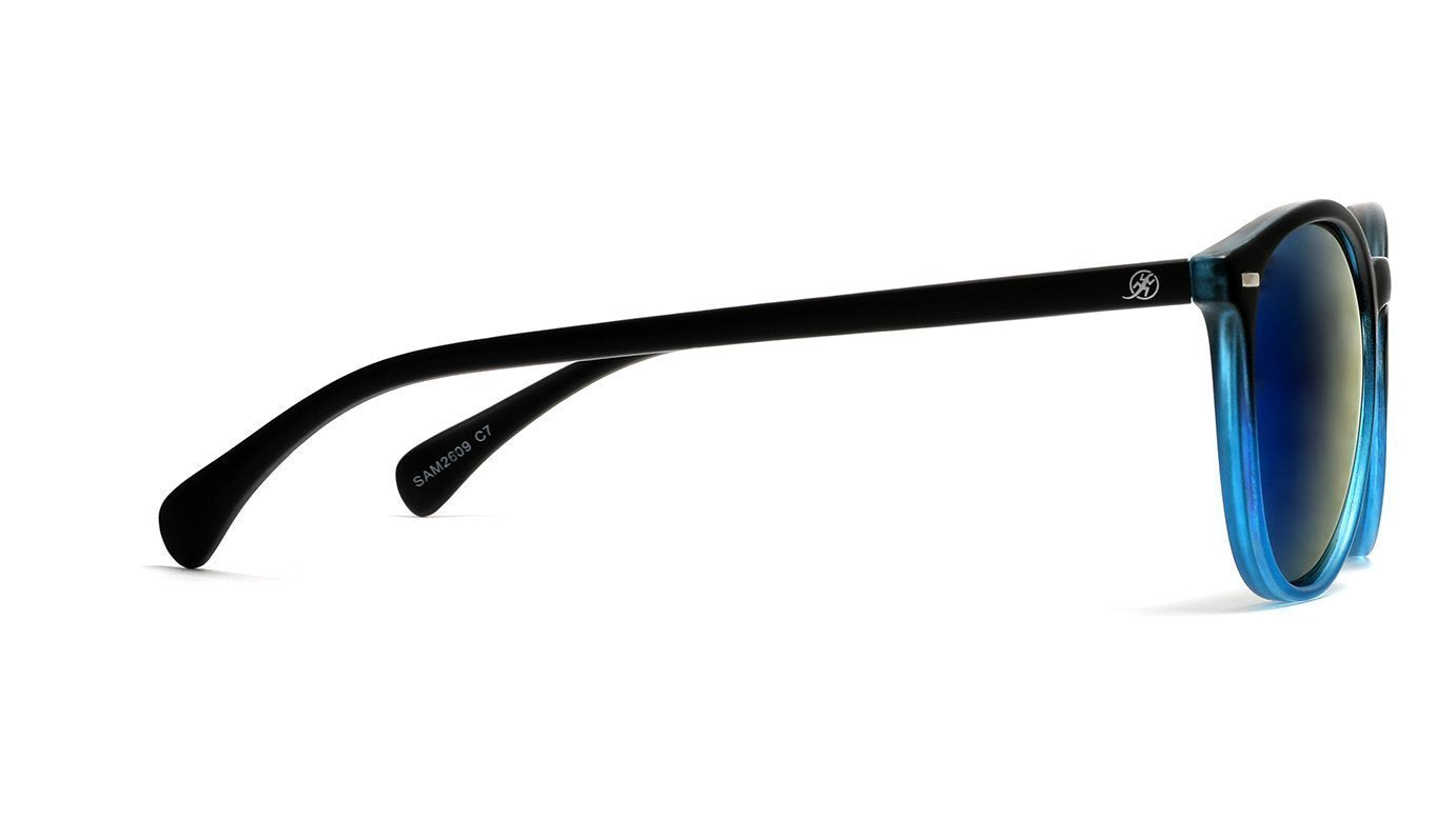 Polarized Round Verona Horn Rimmed Sunglasses - Black Blue-Samba Shades