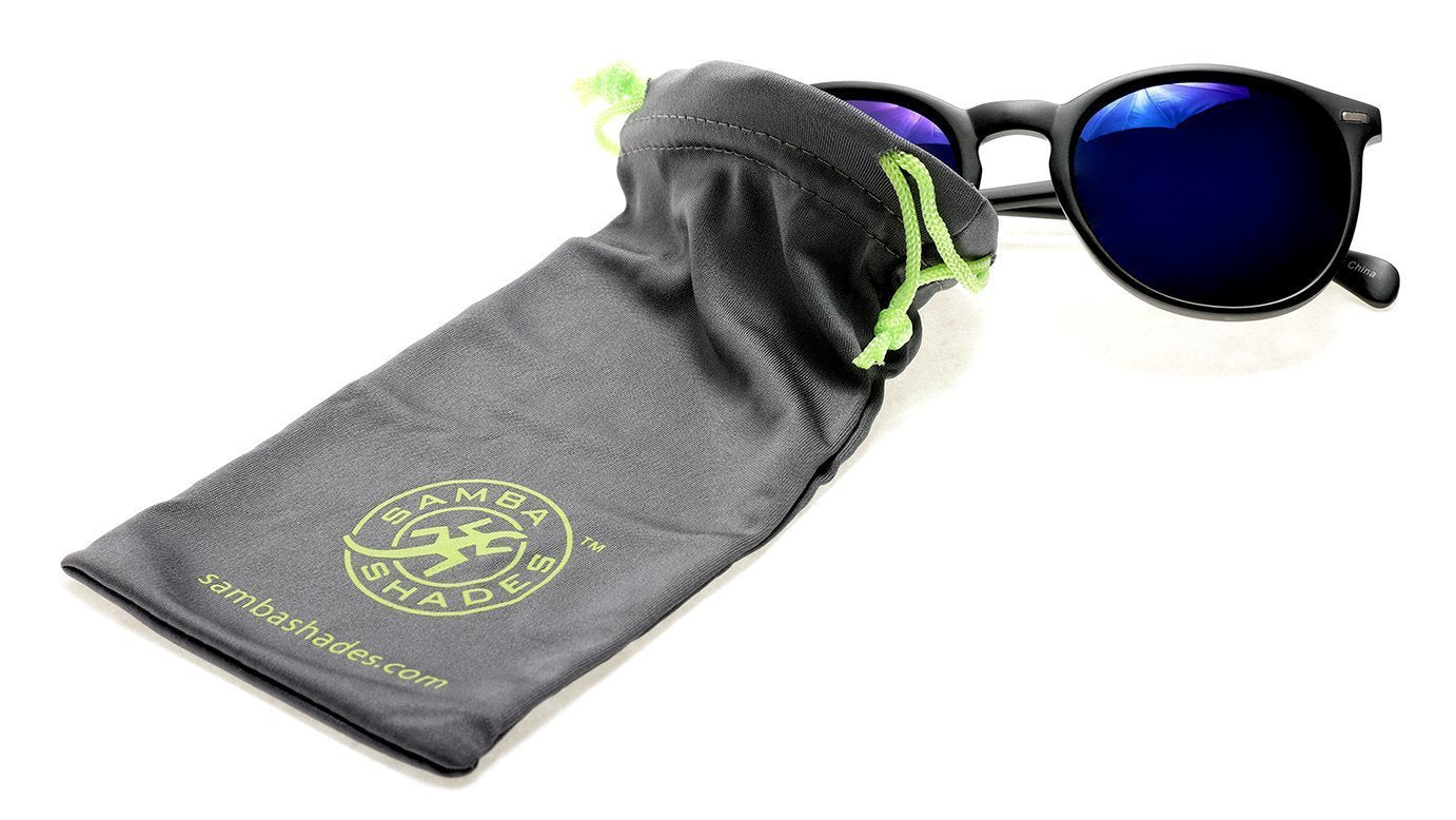 Polarized Round Verona Horn Rimmed Sunglasses - Black Blue-Samba Shades