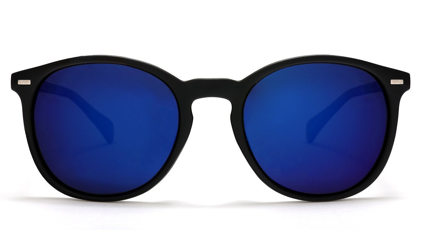 Polarized Round Verona Horn Rimmed Sunglasses - Black Blue-Samba Shades