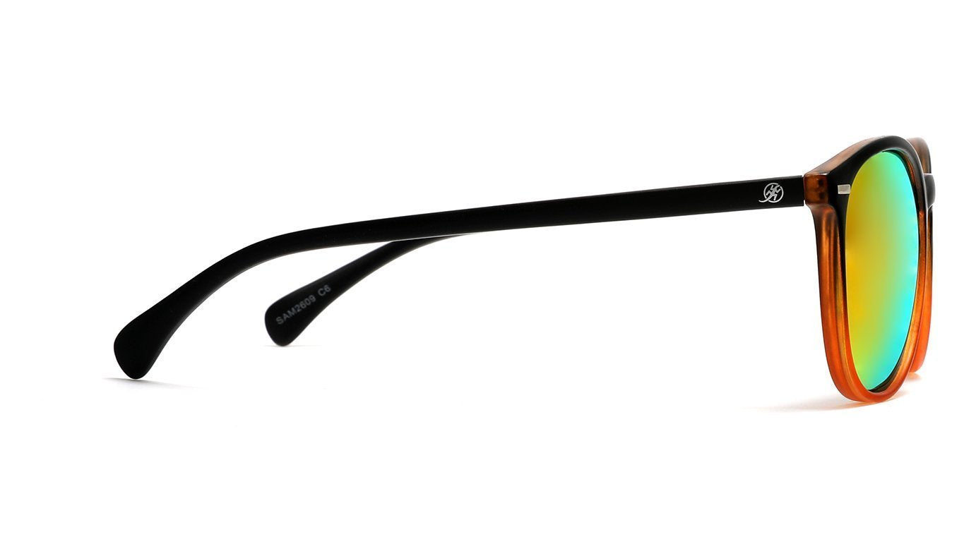 Polarized Round Verona Horn Rimmed Sunglasses - Black Orange-Samba Shades