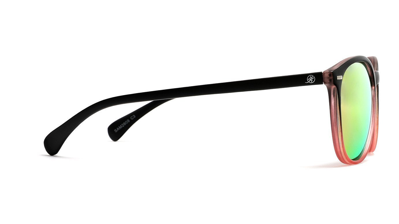 Polarized Round Verona Horn Rimmed Sunglasses - Black Pink Gold-Samba Shades