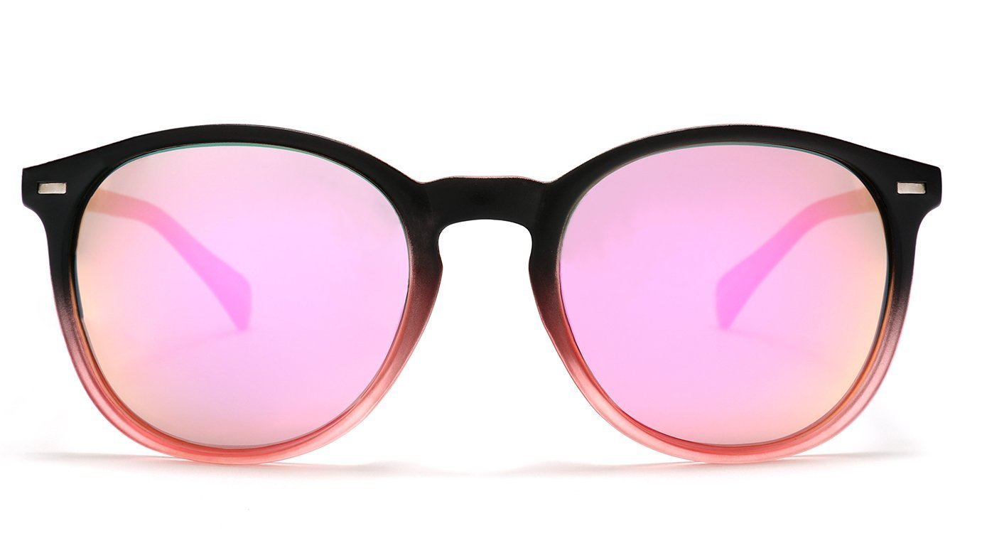 Polarized Round Verona Horn Rimmed Sunglasses - Black Pink Gold-Samba Shades