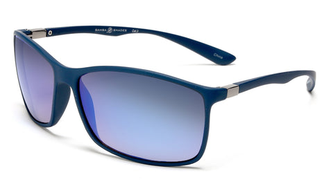 Sport Sunglasses Military Pilot Flex Blue Rubber With Blue Mirror Lens-Samba Shades