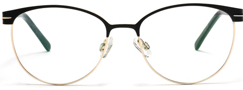 Tango Optics Oval Metal Eyeglasses Frame Luxe RX Stainless Steel Elisabeth Noelle-Neumann Black Gold Accent For Prescription Lens-Samba Shades
