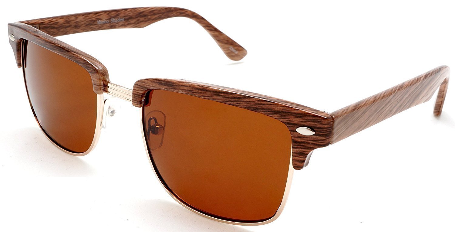 Unisex Classic Polarized Brow line Horn Rimmed Sunglasses - Vivien & Malcolm Horn Rimmed - Brown-Samba Shades