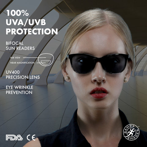 Women's BiFocal Sun Readers Fashion Audrey Horn Rimmed Black-Samba Shades