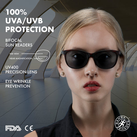 Women's BiFocal Sun Readers Fashion Audrey Horn Rimmed Red Black-Samba Shades