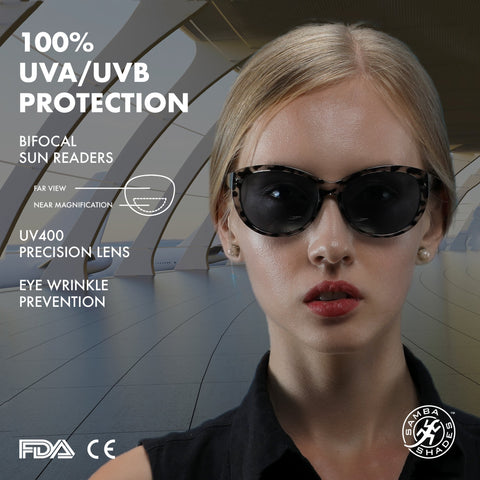 Women's BiFocal Sun Readers Fashion Horn Rimmed Sunglasses Black Tortoise-Samba Shades