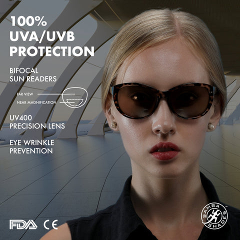 Women's BiFocal Sun Readers Fashion Horn Rimmed Sunglasses Brown Tortoise-Samba Shades