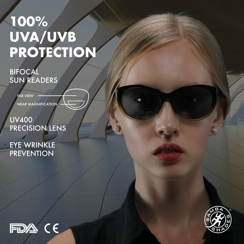 Women's BiFocal Sun Readers Fashion Horn Rimmed Sunglasses Olive Yellow-Samba Shades