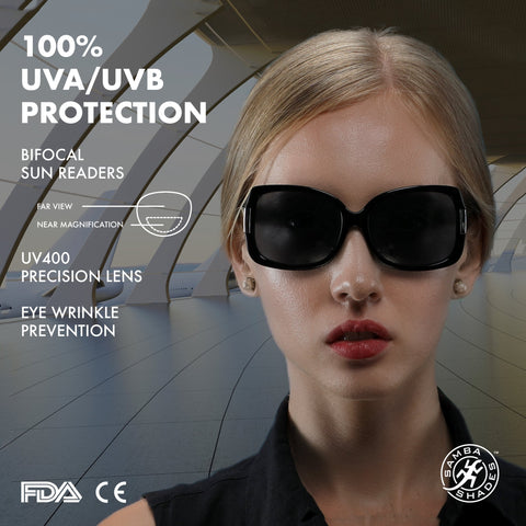Women's BiFocal Sun Readers Sunglasses Jackie O Black-Samba Shades