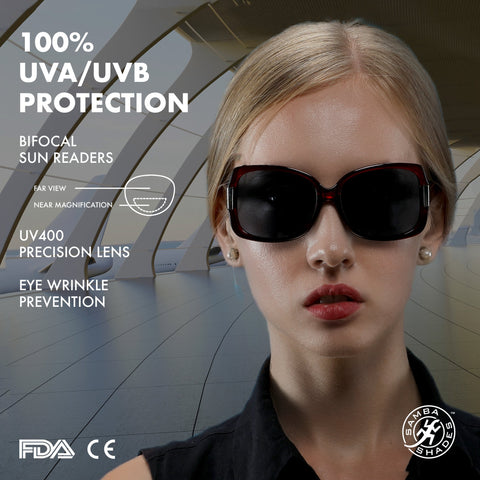 Women's BiFocal Sun Readers Sunglasses Jackie O Red-Samba Shades