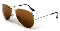 Chuck and Amy Classic Stainless and Glass Lens Pilot Military Sunglasses with Gold Frame, Brown Ultra-Light Glass Lens-Samba Shades
