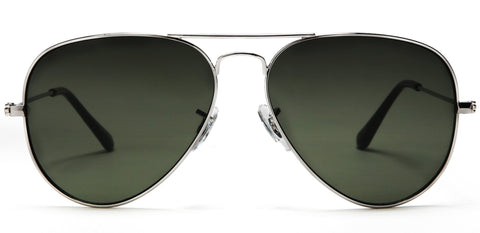 Classic Pilot Military Sunglasses Silver Frame Green Lens - Glen & Ivy Sky Inspired-Samba Shades