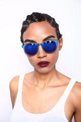 Liz and Rick Round Vintage Horn Rimmed Sunglasses Blue-Samba Shades
