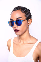Liz and Rick Round Vintage Horn Rimmed Sunglasses Blue-Samba Shades