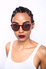 Liz and Rick Round Vintage Horn Rimmed Sunglasses Red-Samba Shades