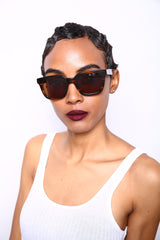 Polarized Manhattan Horn Rimmed Fashion Sunglasses Brown Orange-Samba Shades