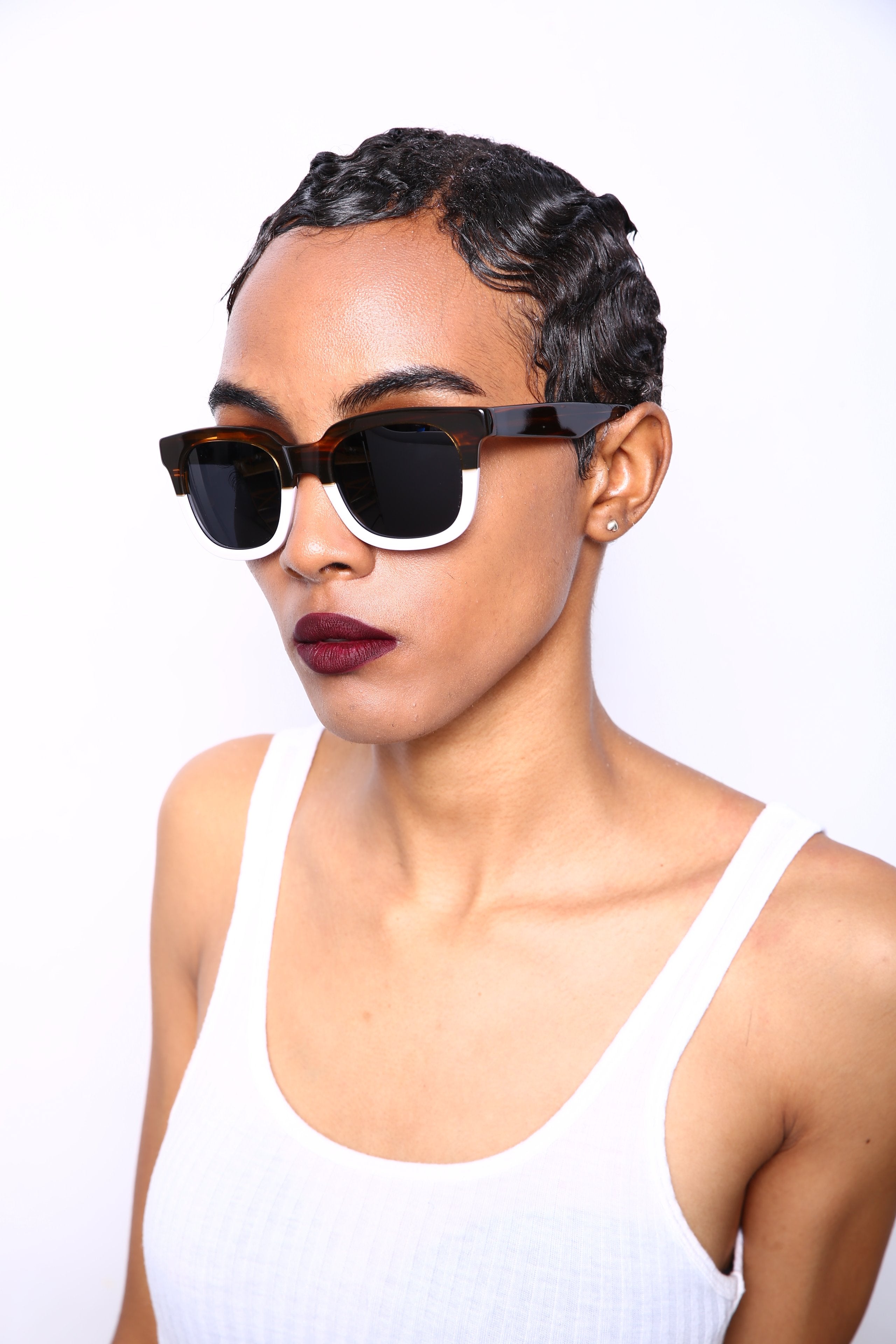 Polarized Manhattan Horn Rimmed Fashion Sunglasses Brown White-Samba Shades