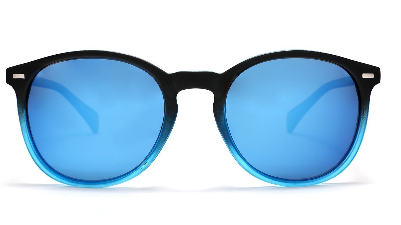 Polarized Round Verona Horn Rimmed Sunglasses - Black Blue-Samba Shades