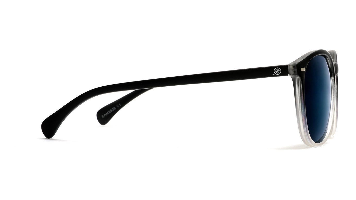 Polarized Round Verona Horn Rimmed Sunglasses - Black Clear Blue-Samba Shades