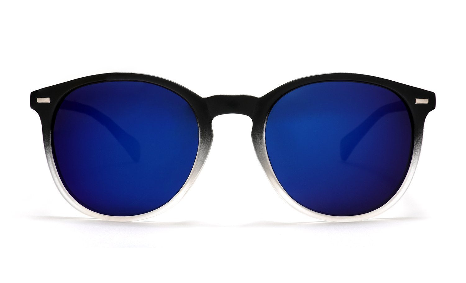 Polarized Round Verona Horn Rimmed Sunglasses - Black Clear Blue-Samba Shades
