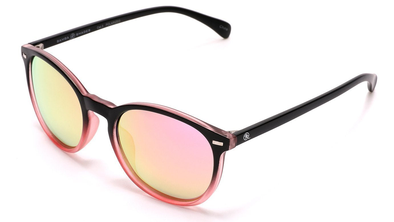 Polarized Round Verona Horn Rimmed Sunglasses - Black Pink Gold-Samba Shades