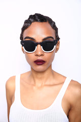 Polarized Vista Horn Rimmed Vintage Sunglasses White Black-Samba Shades