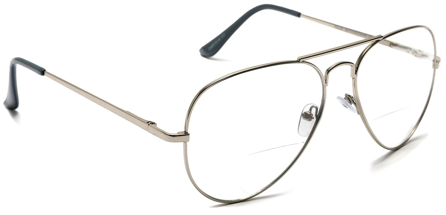Silver Catalyst Tango Optics Bi-Focal Grey Pilot Sunglasses Readers Magnification Rx