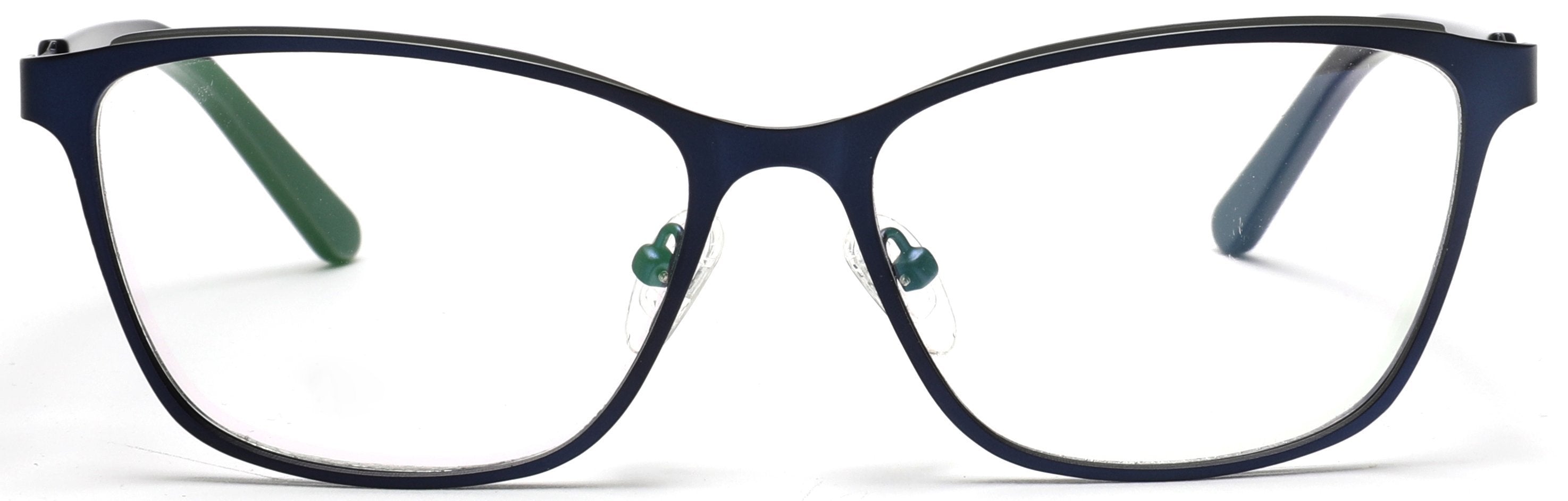Tango Optics Browline Metal Eyeglasses Frame Luxe RX Stainless Steel Catherine Johnson Blue For Prescription Lens-Samba Shades
