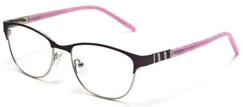 Tango Optics Browline Metal Eyeglasses Frame Luxe RX Stainless Steel Katharine Burr Blodgett Purple For Prescription Lens-Samba Shades