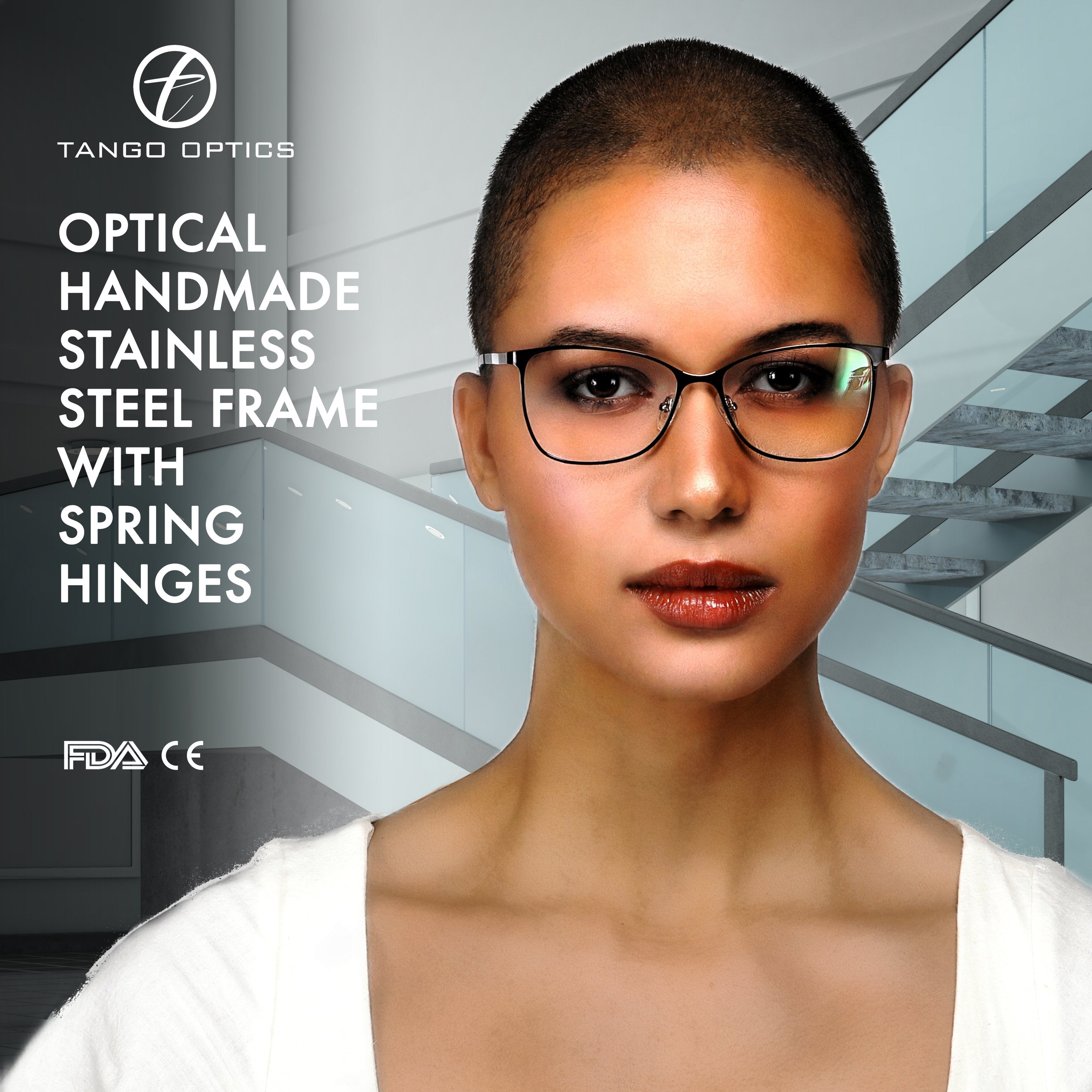 Tango Optics Metal Optical Eyeglasses Frame Luxe Reading Stainless Steel Dorothy Johnson Black For Prescription Lens-Samba Shades