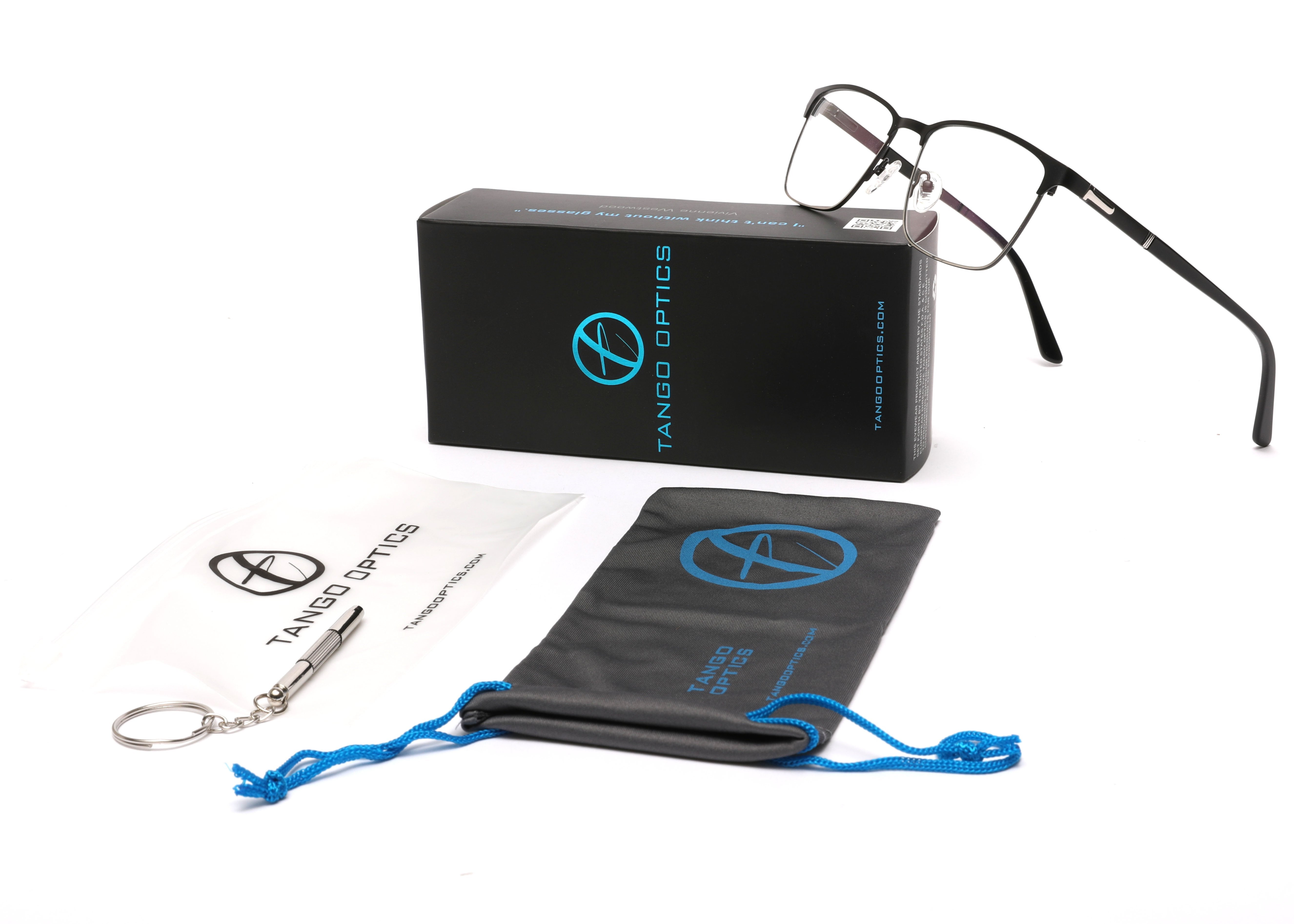 Tango Optics Metal Optical Eyeglasses Frame Luxe Reading Stainless Steel Silver Accent Black For Prescription Lens-Samba Shades
