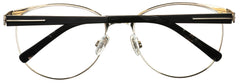 Tango Optics Oval Metal Eyeglasses Frame Luxe RX Stainless Steel Elisabeth Noelle-Neumann Black Gold Accent For Prescription Lens-Samba Shades