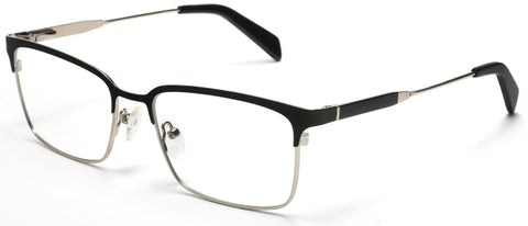 Tango Optics Square Metal Eyeglasses Frame Luxe RX Stainless Steel Nikolaas Tinbergen Black Silver Accent For Prescription Lens-Samba Shades