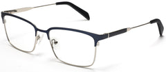 Tango Optics Square Metal Eyeglasses Frame Luxe RX Stainless Steel Nikolaas Tinbergen Blue Silver Accent For Prescription Lens-Samba Shades