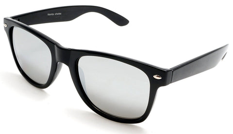 Unisex Mirror Classic Horn Rimmed Sunglasses - Blues Brothers - Black, Grey Lens-Samba Shades