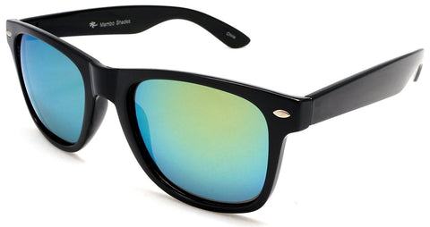 Unisex Polarized Mirror Horn Rimmed Sunglasses - MIB Style - Black, Turquoise Lens-Samba Shades